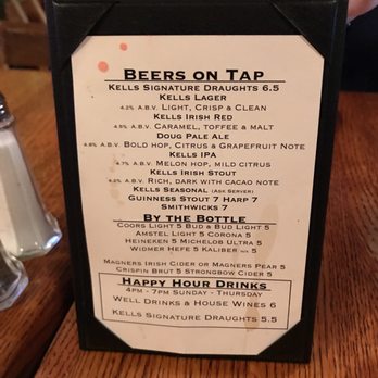 Kells Irish Restaurant & Bar - Lots of drink choices these are just a few - Irish Near Me - Seattle, Washington