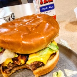 Iron Skillet - One little bite into the crispy bacon juicy meat with the A1 on it perfect