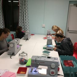 Students learn to sew using the many sewing machines at Sew Studio Southborough.