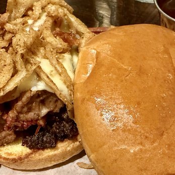 Q39 Midtown - Mr Burns sandwich (their burnt ends sandwich topped with provolone and onion straws) - great! - Barbeque Near Me - Kansas City, Missouri
