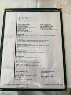 Menu photo 3 Artisan Traverse City, MI