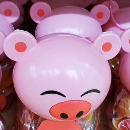 a display of pink piggys
