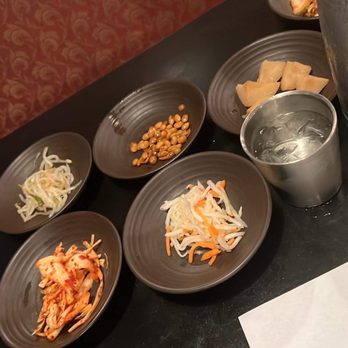 Hoban Korean Restaurant - Side dishes (2 hidden behind pitcher) - Korean Near Me - Eagan, Minnesota