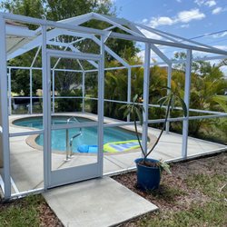 Twinscapes Lawn Care and Home Maintenance - Pool cage after removing screens and pressure washing.