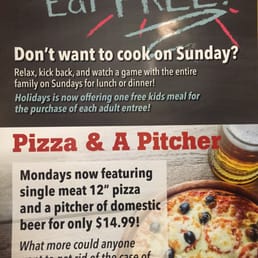 Specials - Kids eat free on Sunday and Beer and Pitcher on Monday Specials - Kids eat free on Sunday and Beer and Pitcher on Monday