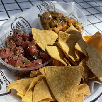 Bear Flag Fish - Ahi poke and salmon poke with chips - Seafood Markets Near Me - Newport Beach, California
