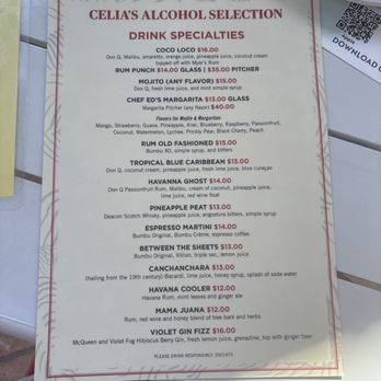 Celias Cuban Cuisine - Drink menu - Cuban Near Me - Columbia, Maryland Celias Cuban Cuisine - Drink menu - Cuban Near Me - Columbia, Maryland