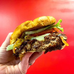 a hand holding a hamburger a hand holding a hamburger