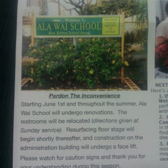 Ala Wai Elementary School - Part of today's church bulletin about ongoing school renovations - Elementary Schools Near Me - Honolulu, Hawaii
