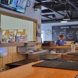 a bar with a television in the background