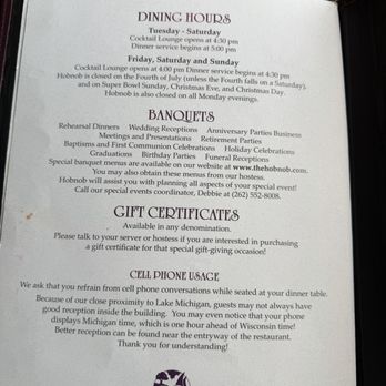 HOBNOB - Menu - Supper Clubs Near Me - Racine, Wisconsin