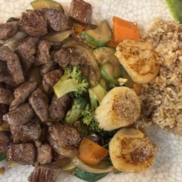 Steak and Scallops with fried rice