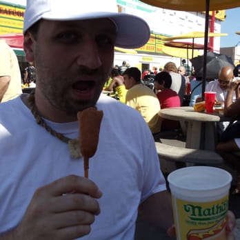 Nathan's Famous - corn dog and refreshing beverage on a hot summer, anything better?! - Hot Dogs Near Me - Brooklyn, New York