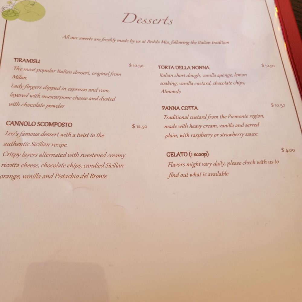 Bedda Mia - dessert menu - Italian Near Me - Santa Cruz, California Bedda Mia - dessert menu - Italian Near Me - Santa Cruz, California