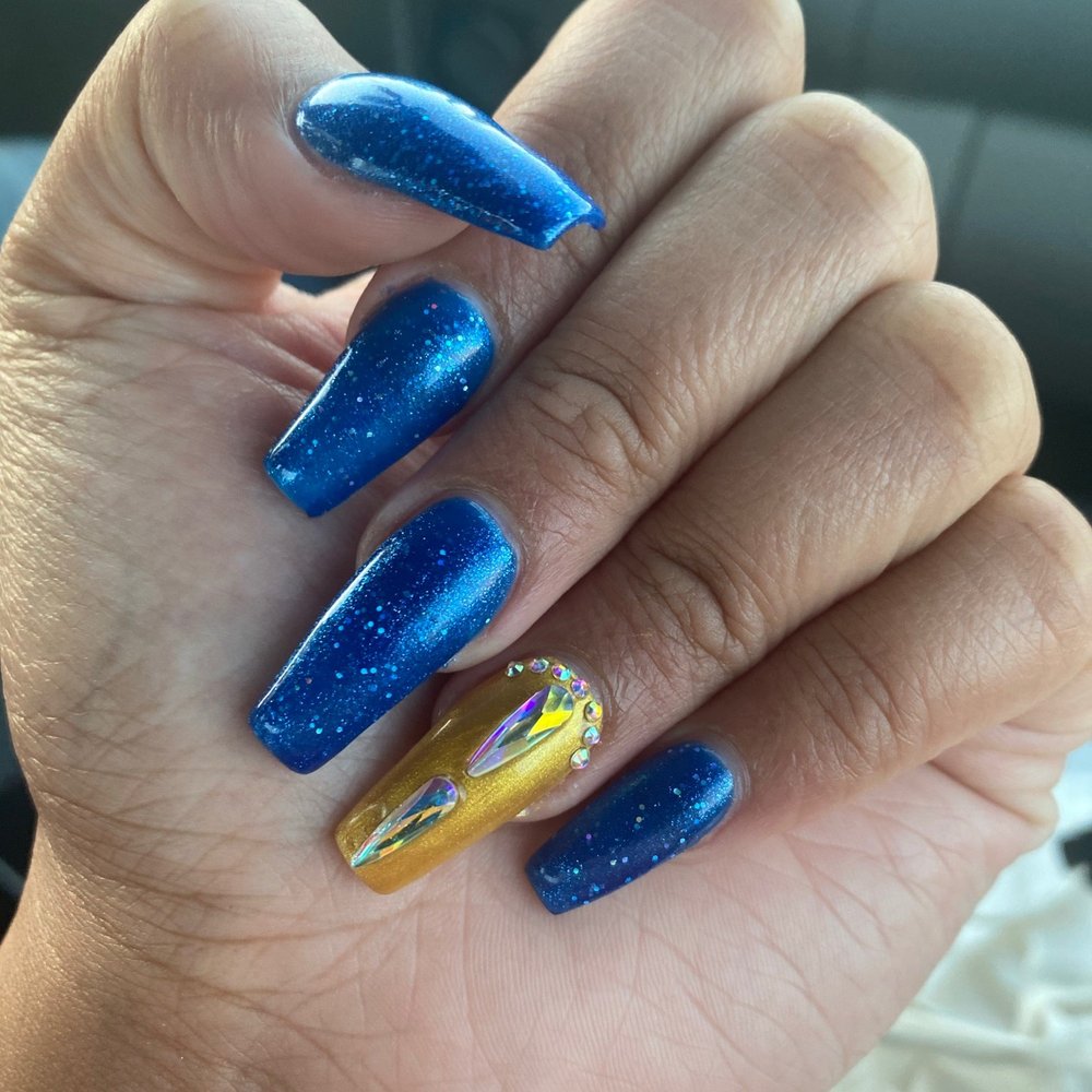 Zela Nails - Gel manicure with gem stones. - Nail Salons Near Me - Elk Grove, California Zela Nails - Gel manicure with gem stones. - Nail Salons Near Me - Elk Grove, California