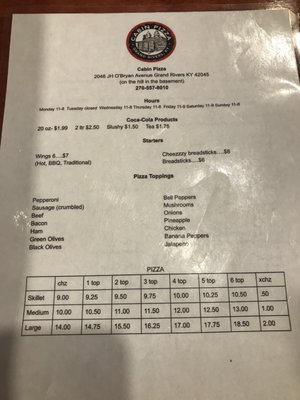 Menu photo 2 Cabin Pizza Grand Rivers, KY Menu photo 2 Cabin Pizza Grand Rivers, KY