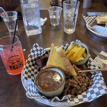 JKQ BBQ - Sampler Platter with Brisket, Ribs, Beans and Mac and Cheese - Barbeque Near Me - Blackhawk, Colorado JKQ BBQ - Sampler Platter with Brisket, Ribs, Beans and Mac and Cheese - Barbeque Near Me - Blackhawk, Colorado