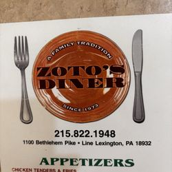 Zoto's Diner - Menu