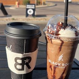 Oreo Blended Chiller for Greg and a  Steel Bridge Blend drip coffee for me.