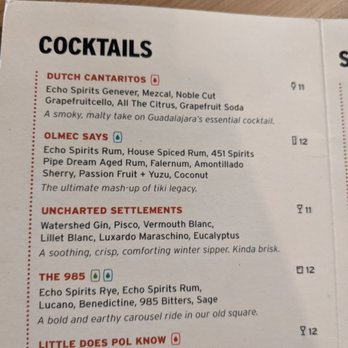 Echo Spirits Distilling - Winter 2021 Cocktail Menu - Distilleries Near Me - Columbus, Ohio