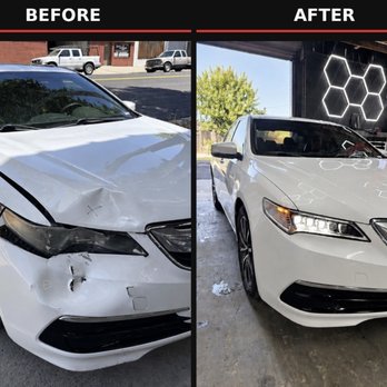 Payless Auto Body - Front-end collision repair complete with a flawless pearl-white color match. Back to pre-accident condition. - Body Shops Near Me - Modesto, California Payless Auto Body - Front-end collision repair complete with a flawless pearl-white color match. Back to pre-accident condition. - Body Shops Near Me - Modesto, California