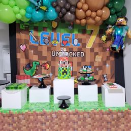 Minecraft display at birthday party.