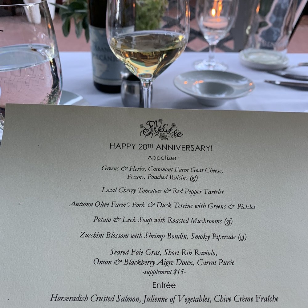 Fleurie Restaurant - They printed a menu with Happy Anniversary for us - French Near Me - Charlottesville, Virginia