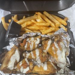 Coop Deville of Amite - Garlic Parmesan wings and fries