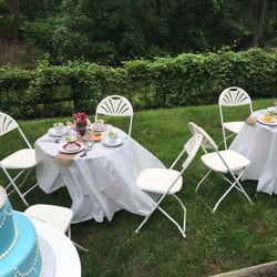 Party Plus Rentals - Bistro sized tables and while folding chairs. Tables were $8.25 each and chairs were $2.20