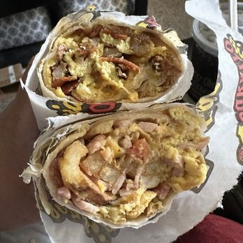 California Burrito - Top:  Bacon Breakfast Burrito  Bottom: 22. Ham, Eggs, Potato and Cheese Burrito - Mexican Near Me - North Highlands, California