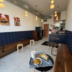 For The Win - Restaurant interior featuring my lunch consisting of a Cheeseburger, Fries, and Vanilla Milkshake