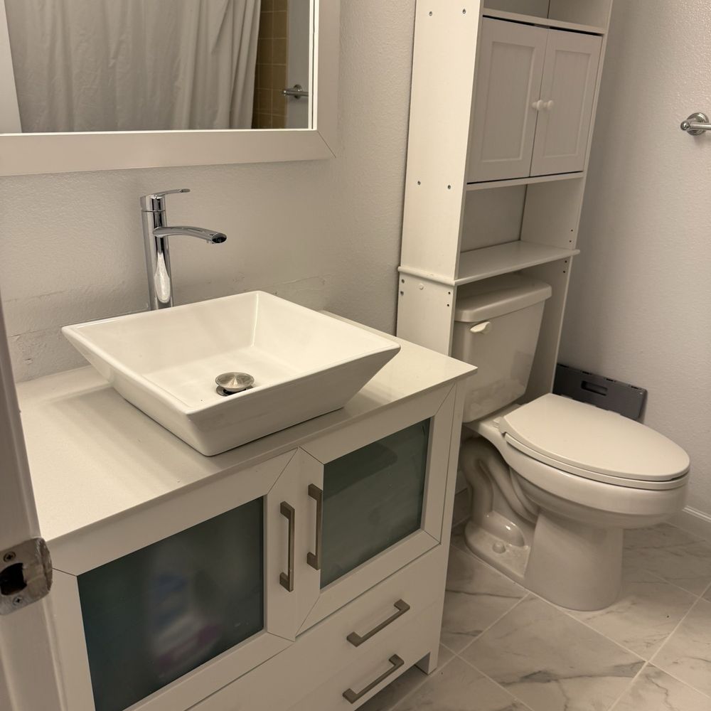 Build Up Northwest - Installed vanity, mirror, flooring and paint. Not shown is new medicine cabinet - General Contractors Near Me Build Up Northwest - Installed vanity, mirror, flooring and paint. Not shown is new medicine cabinet - General Contractors Near Me