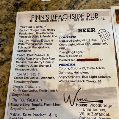 Menu photo 4 Finns Beachside Pub Flagler Beach, FL