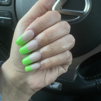Polish Nails Spa - nude acrylic w neon green tip. - Nail Salons Near Me - Santee, California Polish Nails Spa - nude acrylic w neon green tip. - Nail Salons Near Me - Santee, California