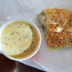 Wilkes Country Deli - Corn chowder with tuna salad on onion roll. Very good!