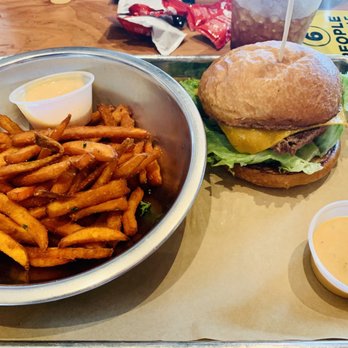 Hopdoddy Burger Bar - The impossible burger with sweet pot fries. - Burgers Near Me - Webster, Texas