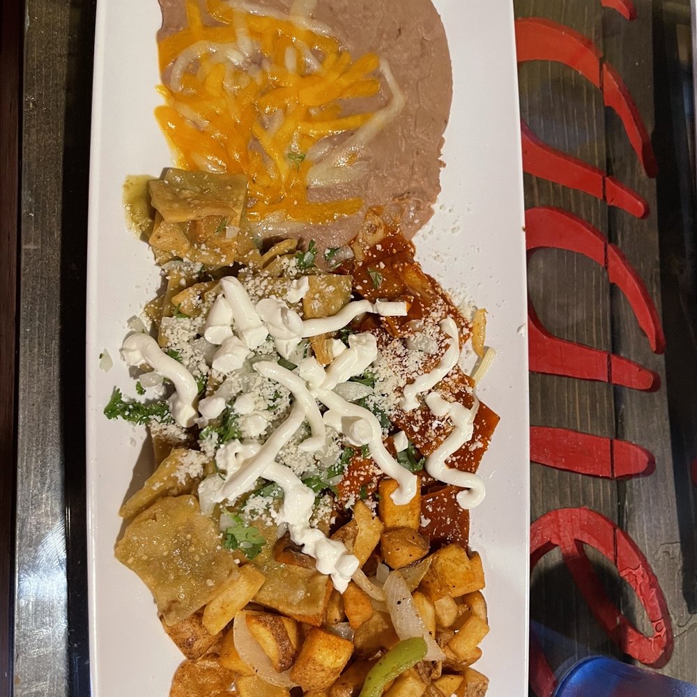 Maggies Chilaquiles with half and half sauce Maggies Chilaquiles with half and half sauce