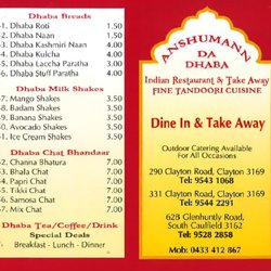 Anshumann Da Dhaba - Take away menu