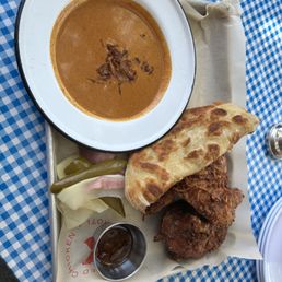 Crispy friend chicken, Delicious Dipping Sauce and naan.