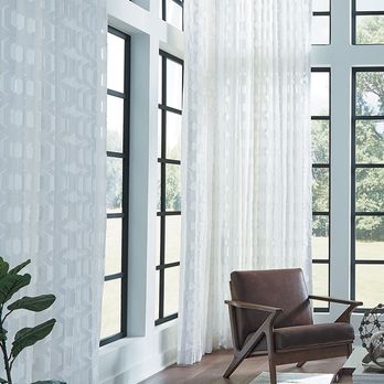 Creative Windows - Beautiful sheer panels from Carole Fabrics hanging from rings on black metal hardware are a very striking and modern look. - Shades & Blinds Near Me - Ann Arbor, Michigan Creative Windows - Beautiful sheer panels from Carole Fabrics hanging from rings on black metal hardware are a very striking and modern look. - Shades & Blinds Near Me - Ann Arbor, Michigan