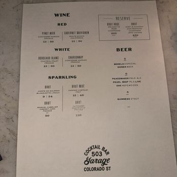 Garage - Menu - Cocktail Bars Near Me - Austin, Texas Garage - Menu - Cocktail Bars Near Me - Austin, Texas