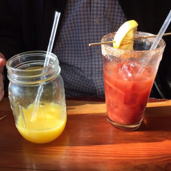 Pine State Biscuits - Mimosa and Bloody Mary as they appeared when we finally sat down. - Breakfast & Brunch Near Me - Portland, Oregon Pine State Biscuits - Mimosa and Bloody Mary as they appeared when we finally sat down. - Breakfast & Brunch Near Me - Portland, Oregon