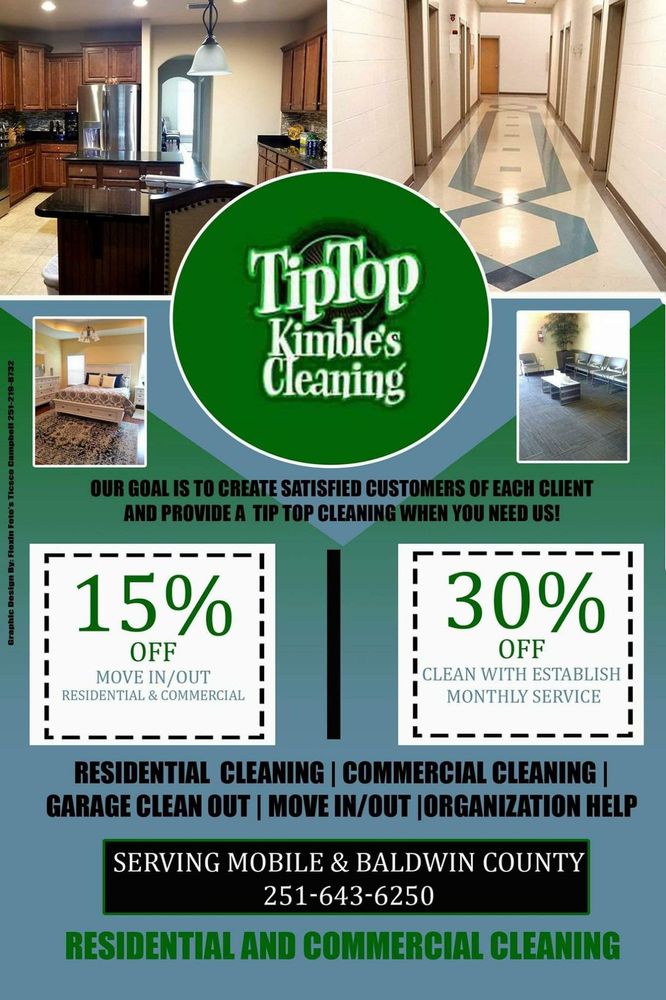 TIPTOP KIMBLE’S CLEANING 10 Photos 311 Shelton Beach Rd, Saraland