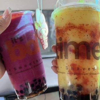 Its Boba Time - Riverside - Large Dragon Fruit Smoothie with Boba large Chamango Slush with Tamarind Stick with Boba - Coffee & Tea Near Me - Riverside, California