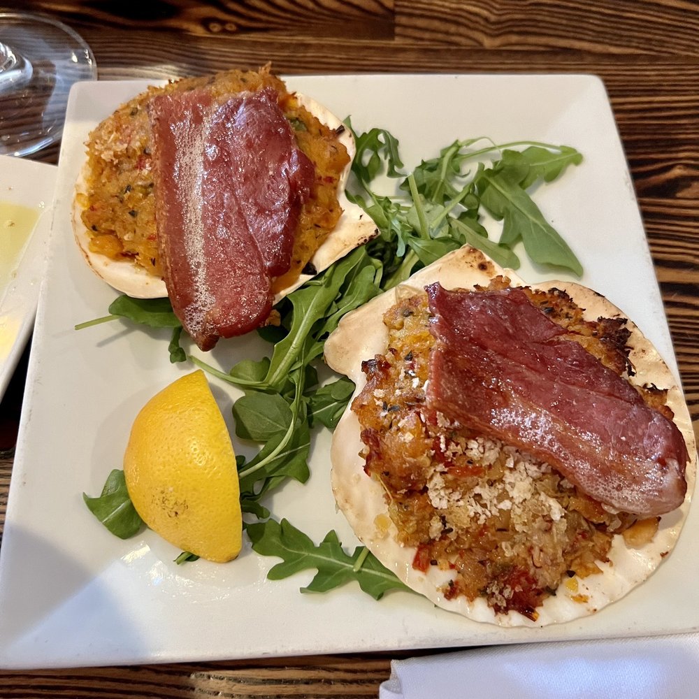 Basque Tapas Bar - Stuffed scallop shells. The bacon was really fantastic but I felt the filling tasted too much like breadcrumb. - Tapas Bars Near Me - Piermont, New York Basque Tapas Bar - Stuffed scallop shells. The bacon was really fantastic but I felt the filling tasted too much like breadcrumb. - Tapas Bars Near Me - Piermont, New York