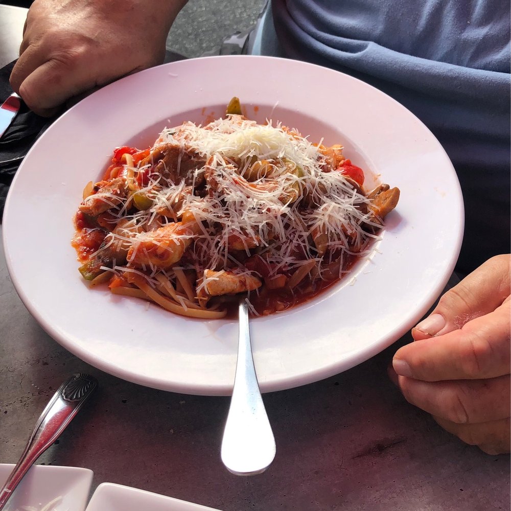 On the Corner Grill - Chicken Sausage cacciatore with linguine - Italian Near Me - Derry, New Hampshire On the Corner Grill - Chicken Sausage cacciatore with linguine - Italian Near Me - Derry, New Hampshire