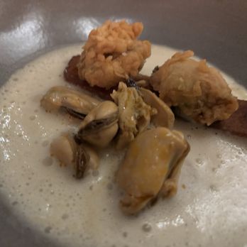 Ouroboros - Mussels - tempura style + tomato + mussel foam - French Near Me - Quebec City, Quebec