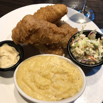 Local Goat - Fish and (sub for chips) grits with blue cheese coleslaw. - New American Near Me - Pigeon Forge, Tennessee