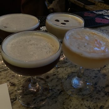 Sasha's On Shaw - Pictured: espresso martini, Sasha martini (espresso beans), and pisco sour - New American Near Me - Saint Louis, Missouri