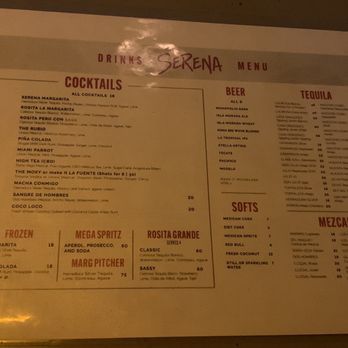 Serena - Menu (Jul 2023) - Mexican Near Me - Miami Beach, Florida